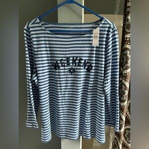 LOFT Navy and light blue Striped Casual Tee